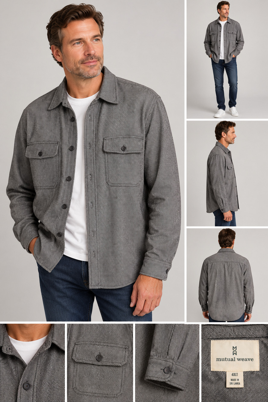 ~ Men's Big and Tall Mutual Weave Midweight Charcoal Shirt Jacket Size 4XLT ~